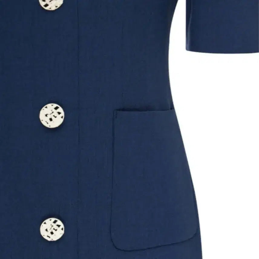 [BUNJANG] Unbranded V-neck Point Button Dress (Navy) / 린 브이넥 포인트버튼 원피스 77사이즈