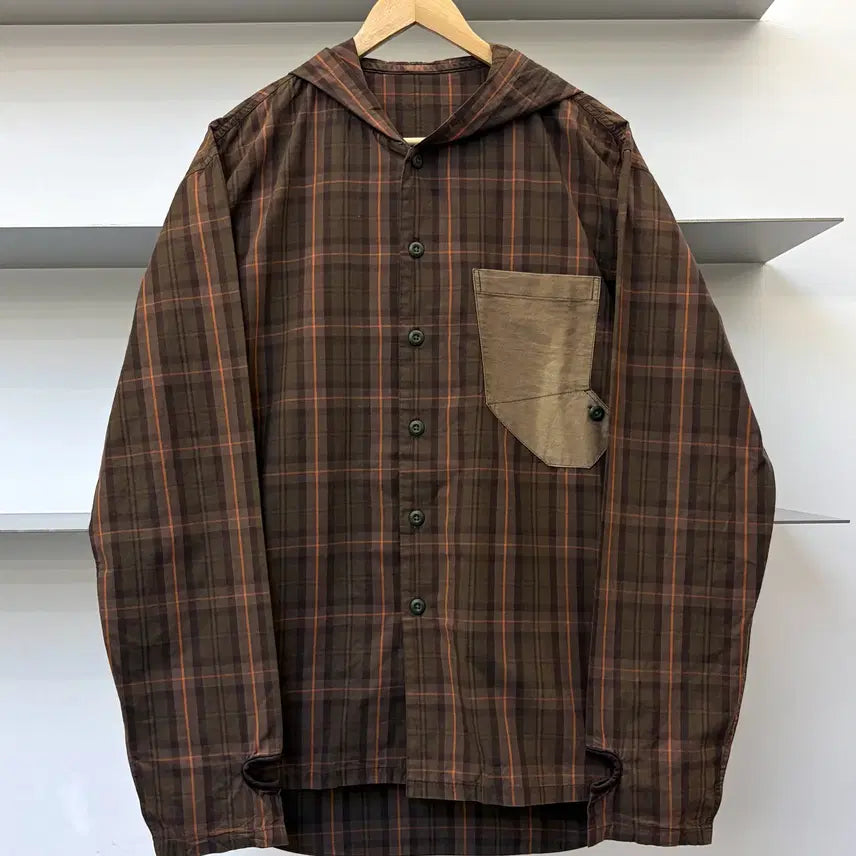 [BUNJANG] PPFM Checkered Hoodie Shirt / PPFM 이너 커프스 후드 체크 셔츠
