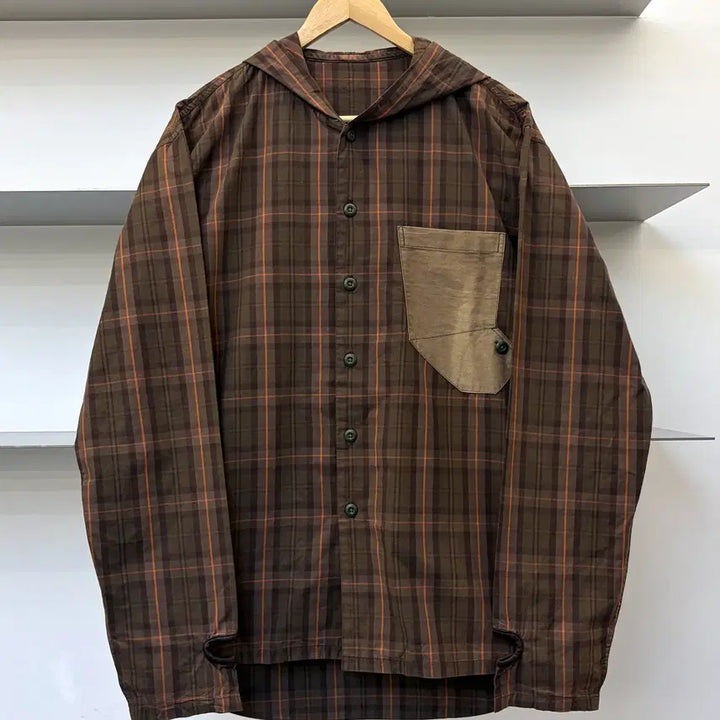 [BUNJANG] PPFM Checkered Hoodie Shirt / PPFM 이너 커프스 후드 체크 셔츠