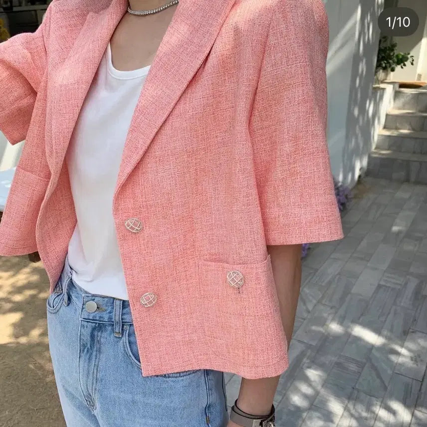 [BUNJANG] Heon She Tweed Short Sleeve Jacket / 허앤쉬 반팔 트위드자켓