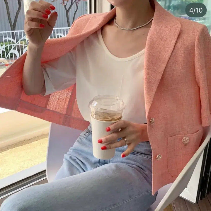 [BUNJANG] Heon She Tweed Short Sleeve Jacket / 허앤쉬 반팔 트위드자켓