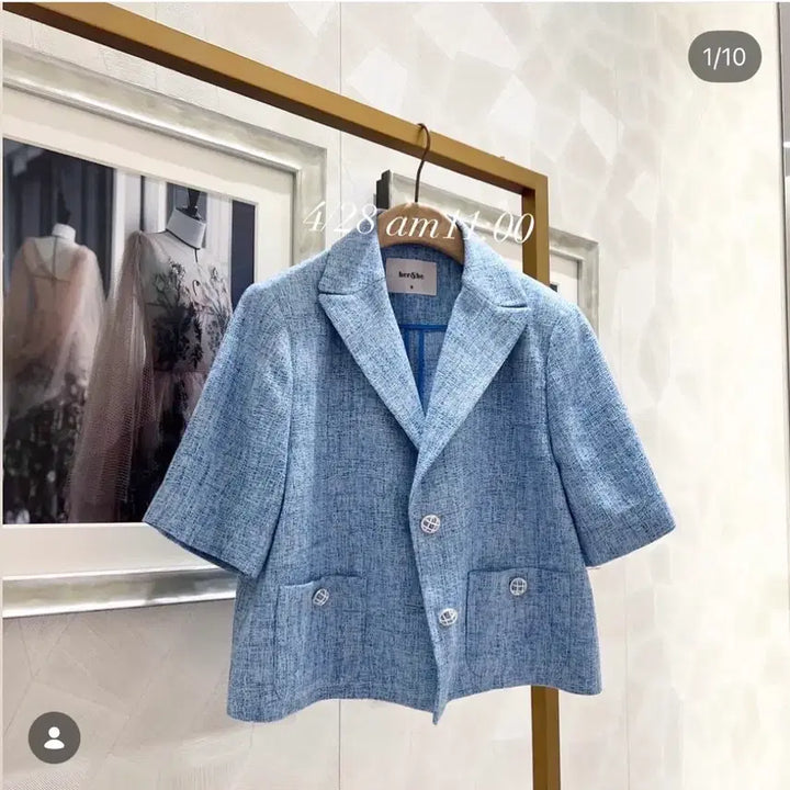 [BUNJANG] Heon She Tweed Short-Sleeve Jacket / 허앤쉬 반팔 트위드자켓