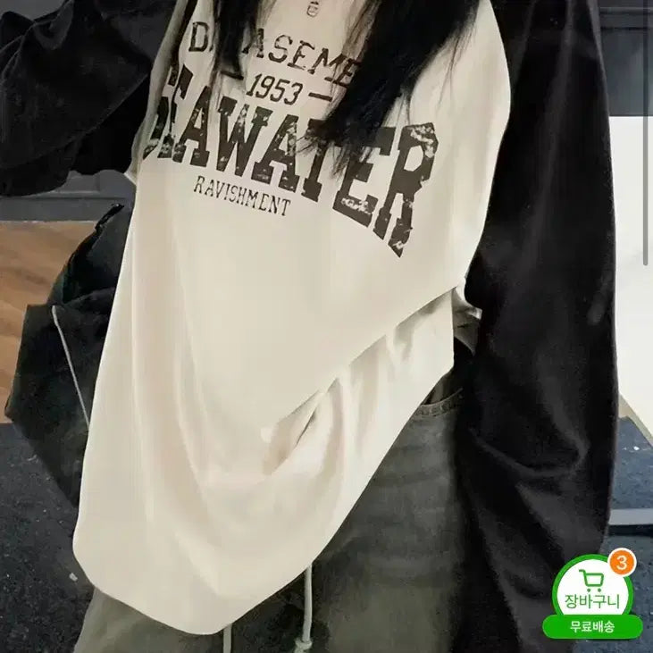 [BUNJANG] Y2K Raglan T-shirt Black/White / Y2K 프린팅 래글런 티셔츠 블랙/화이트