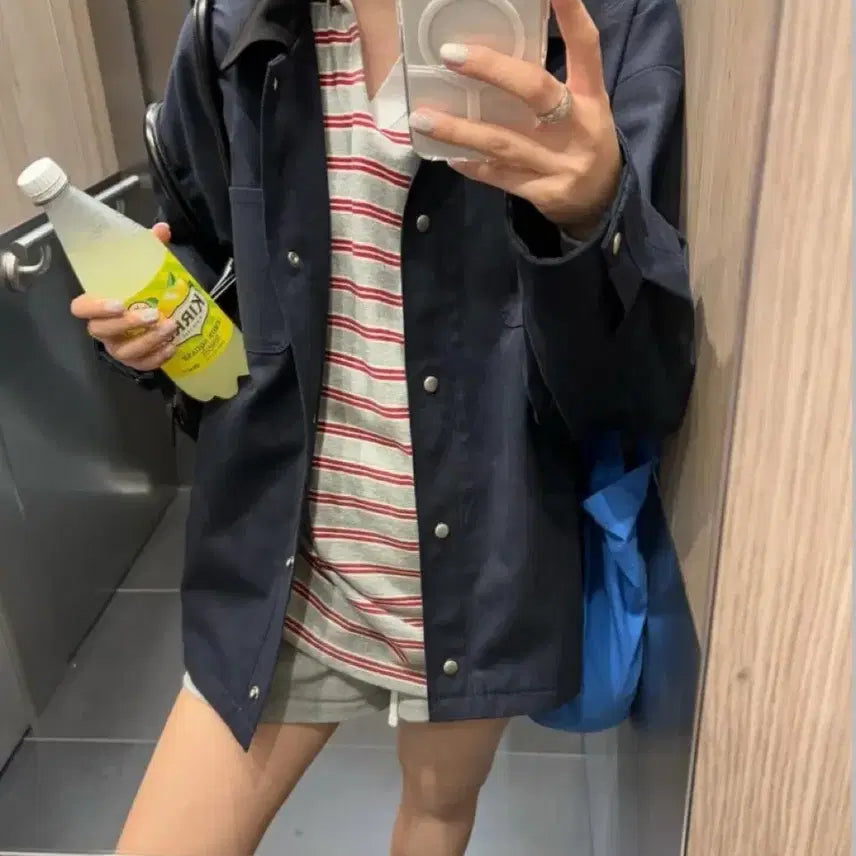 [BUNJANG] Vimood Navy Work Jacket &amp; PK T-Shirt Set / 바이무드 워크자켓 네이비 + pk 티셔츠