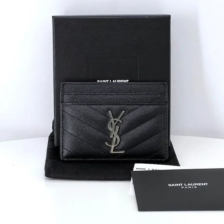 [BUNJANG] Saint Laurent Monogram Matelassé Card Wallet - Black / 생로랑 모노그램 마틀라세 은장 카드지갑 블랙 (423291)