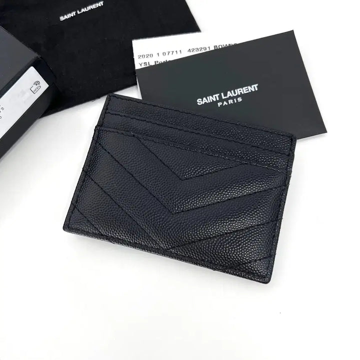 [BUNJANG] Saint Laurent Monogram Matelassé Card Wallet - Black / 생로랑 모노그램 마틀라세 은장 카드지갑 블랙 (423291)