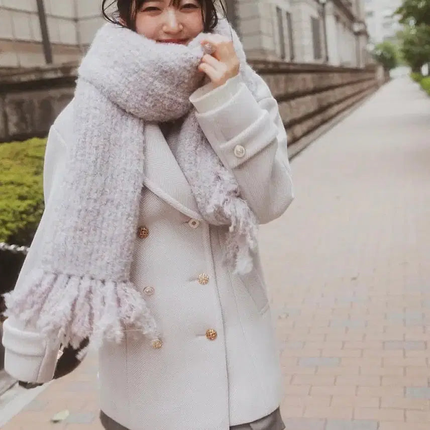 [BUNJANG] Dazzlin Pink Ivory Double Button Coat / 다즐린 핑크 아이보리 더블 버튼 코트 일본브랜드