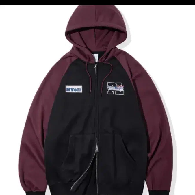 [BUNJANG] Code:Graphy Raglan Color Block Hooded Zip-up / 코드그라피 래글런 배색 후드집업 블랙 레드 버건디