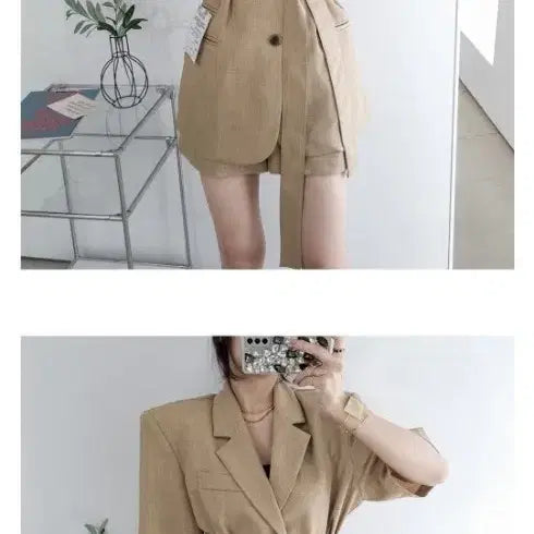 [BUNJANG] Linen Short-Sleeve Jacket and Shorts Set / 린넨 반팔 자켓 숏팬츠 셋업.