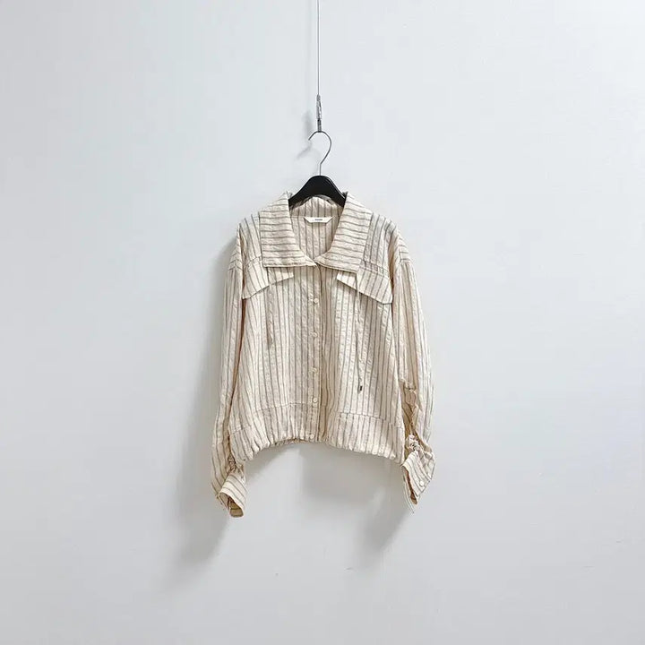 [BUNJANG] Enshaf Striped String Blouse Open Collar Jacket / 엔샤프 스트라이프 스트링 블라우스 제평 자켓 오픈카라
