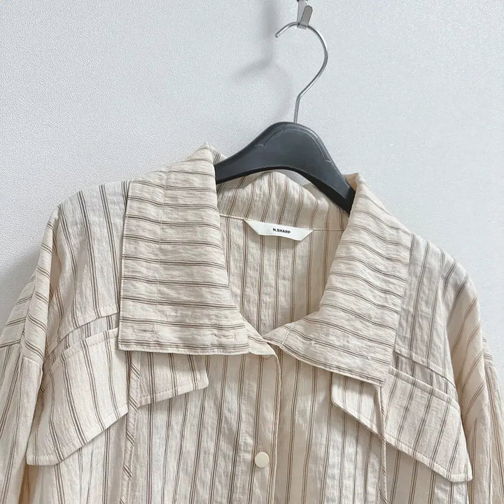 [BUNJANG] Enshaf Striped String Blouse Open Collar Jacket / 엔샤프 스트라이프 스트링 블라우스 제평 자켓 오픈카라