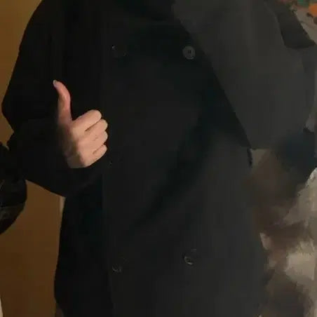 [BUNJANG] Black Double-Button Wool Coat / 블랙 더블 버튼 모직 코트