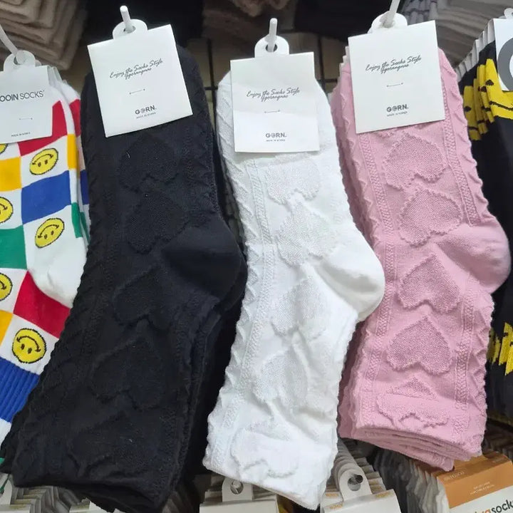 [BUNJANG] Heart Point Mid-Calf Socks (12 Pairs) / [15켤레] 꼬랑내 하트 포인트 중목 양말 여름양말 검6/흰6/분3