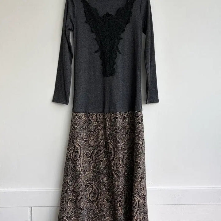 [BUNJANG] Gray Ethnic Knit Long Dress / 그레이 에스닉 니트 롱 원피스