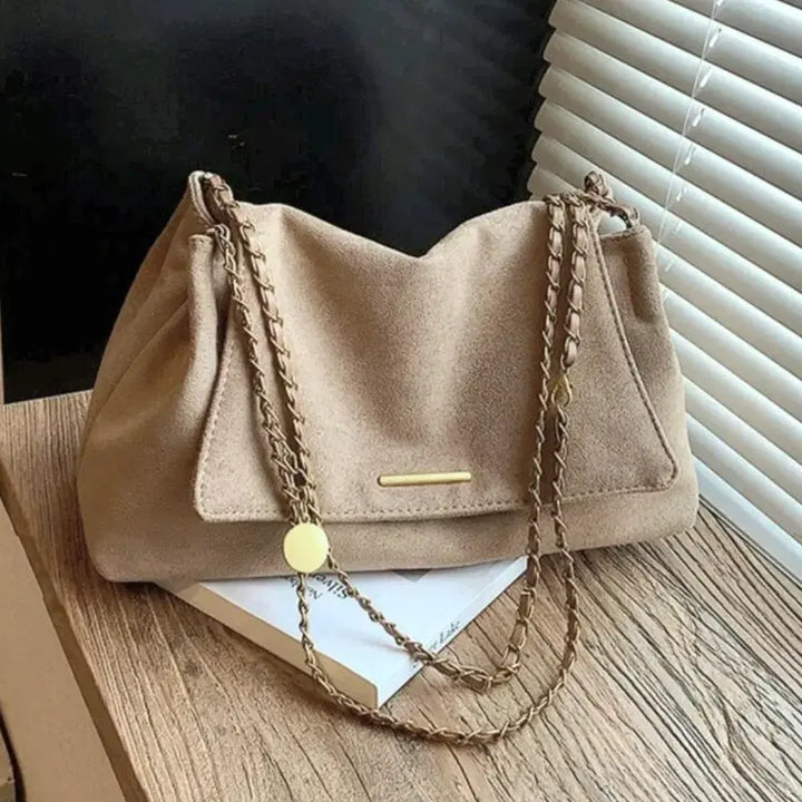 [BUNJANG] Suede Flap Shoulder Bag Crossbody Bag / 스웨이드 플랩 숄더백 크로스백 레더 체인 베이지 가방