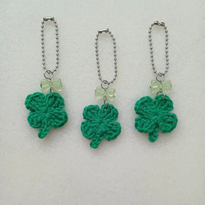 [BUNJANG] Handmade Knitted Four-Leaf Clover Keyring Bundle Set / 뜨개 네잎클로버 키링 3개 일괄