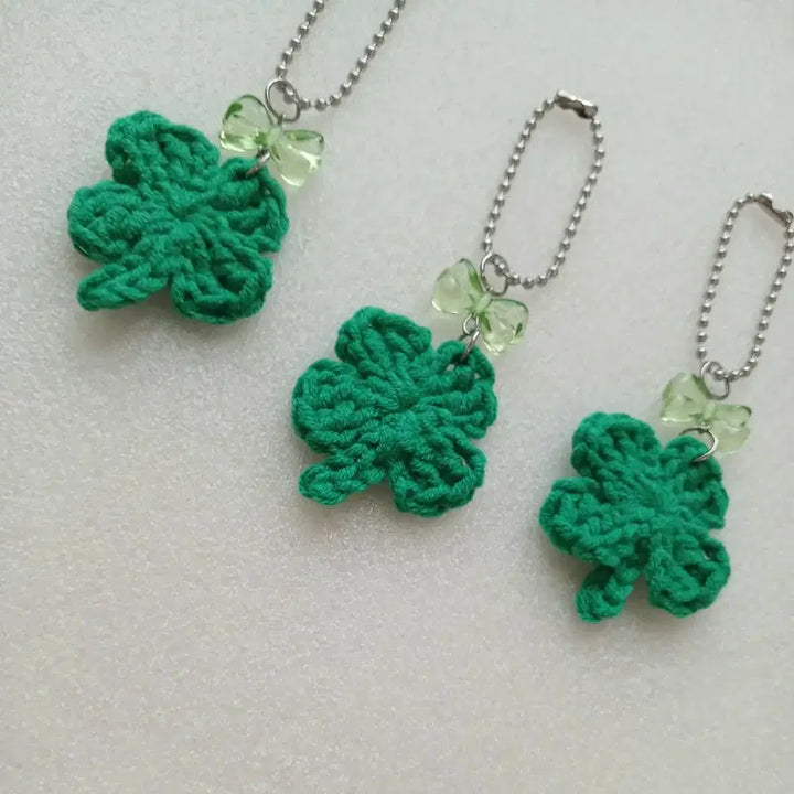[BUNJANG] Handmade Knitted Four-Leaf Clover Keyring Bundle Set / 뜨개 네잎클로버 키링 3개 일괄