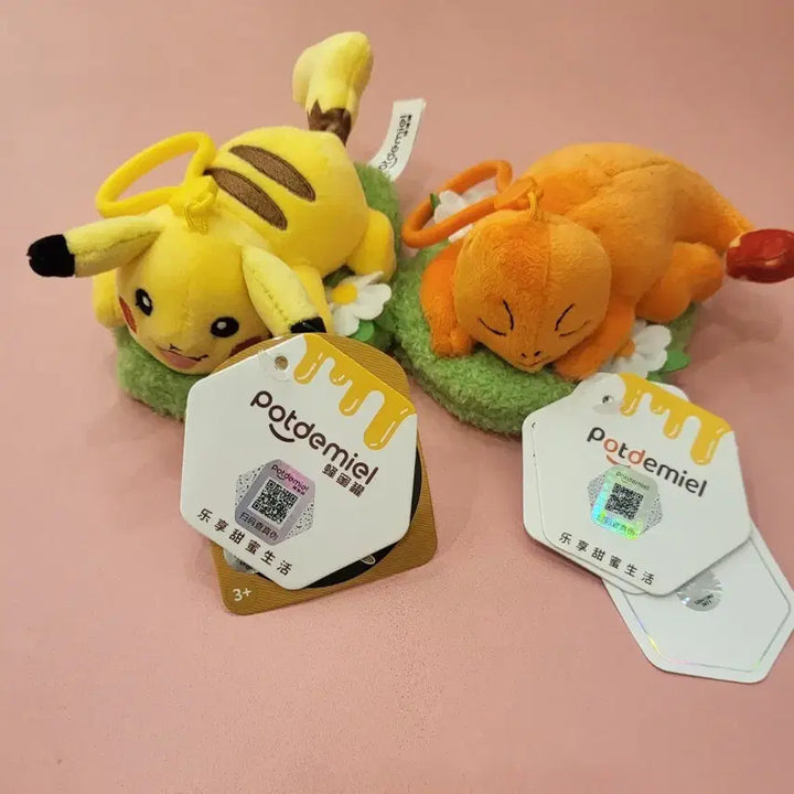 [BUNJANG] Pokemon Pikachu &amp; Charmander Flower Field Plush Keyring Set / 포켓몬 피카츄/파이리 꽃밭 인형 키링 세트