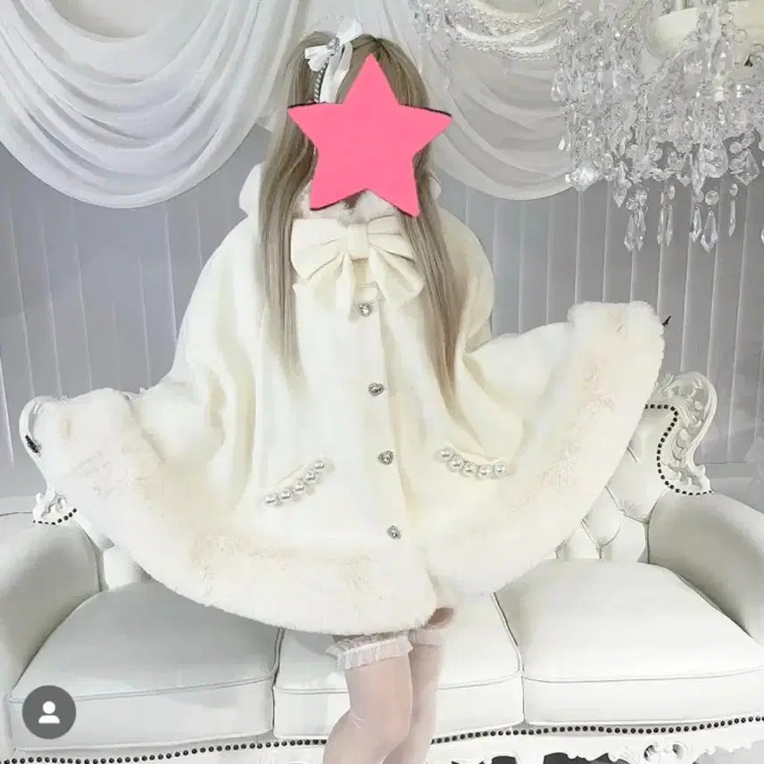 [BUNJANG] MAZ White Fur Poncho / 정품) 마즈 화이트 퍼 판초