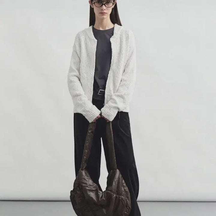 [BUNJANG] Mongdol Cotton Crop Zip-up Cardigan White / 몽돌 코튼 크롭 집업 가디건 화이트