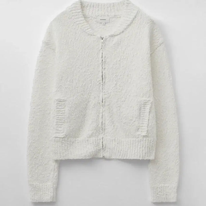 [BUNJANG] Mongdol Cotton Crop Zip-up Cardigan White / 몽돌 코튼 크롭 집업 가디건 화이트