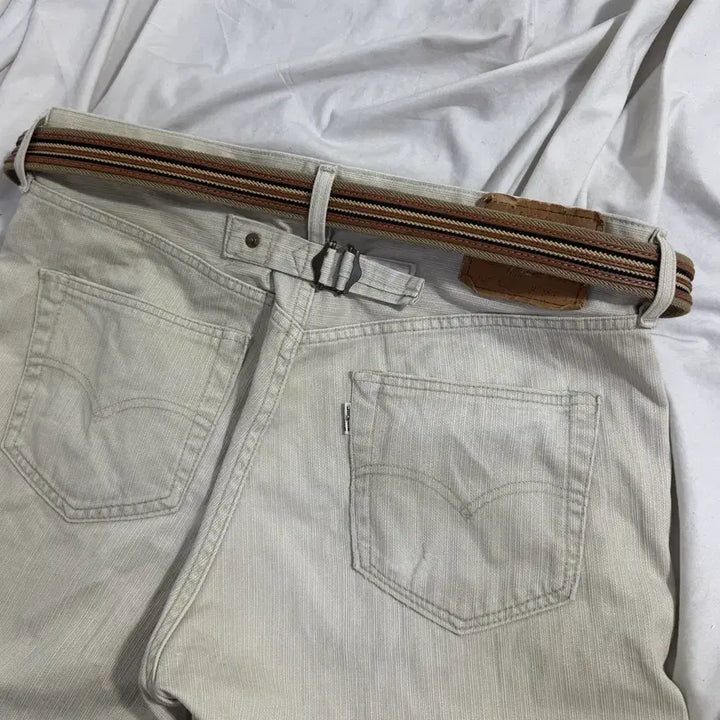 [BUNJANG] Daks London Stripe Webbing Leather Belt / 닥스 스트라이프 웨빙 레더 벨트