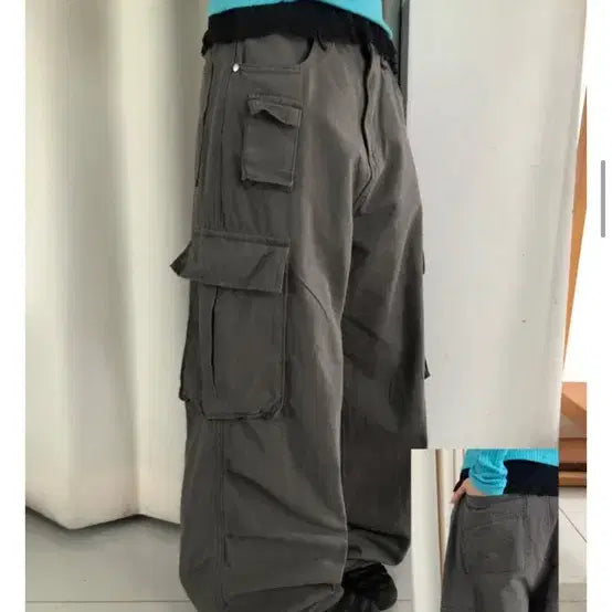[SOLD OUT] 지그재그 원더원더 테어 포켓 카고 와이드 코튼 팬츠 카키