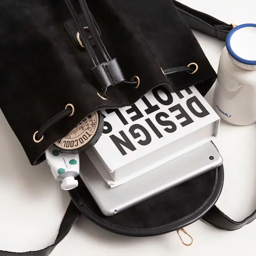 [BUNJANG] Daily Suede Bucket Backpack Black / 데일리 스웨이드 버킷 백팩 블랙