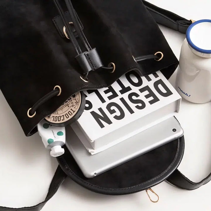 [BUNJANG] Daily Suede Bucket Backpack Black / 데일리 스웨이드 버킷 백팩 블랙