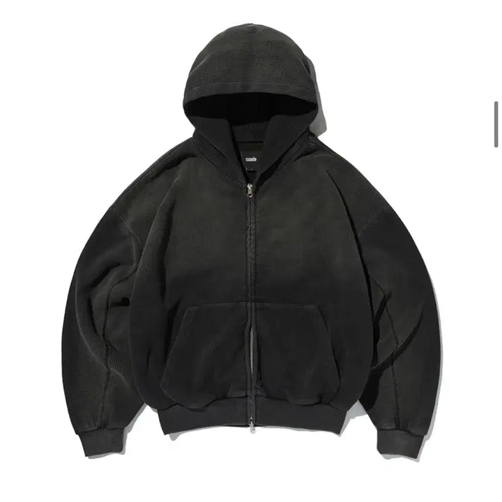 [SOLD OUT] 스웨이드 와플 후드집업 블랙
