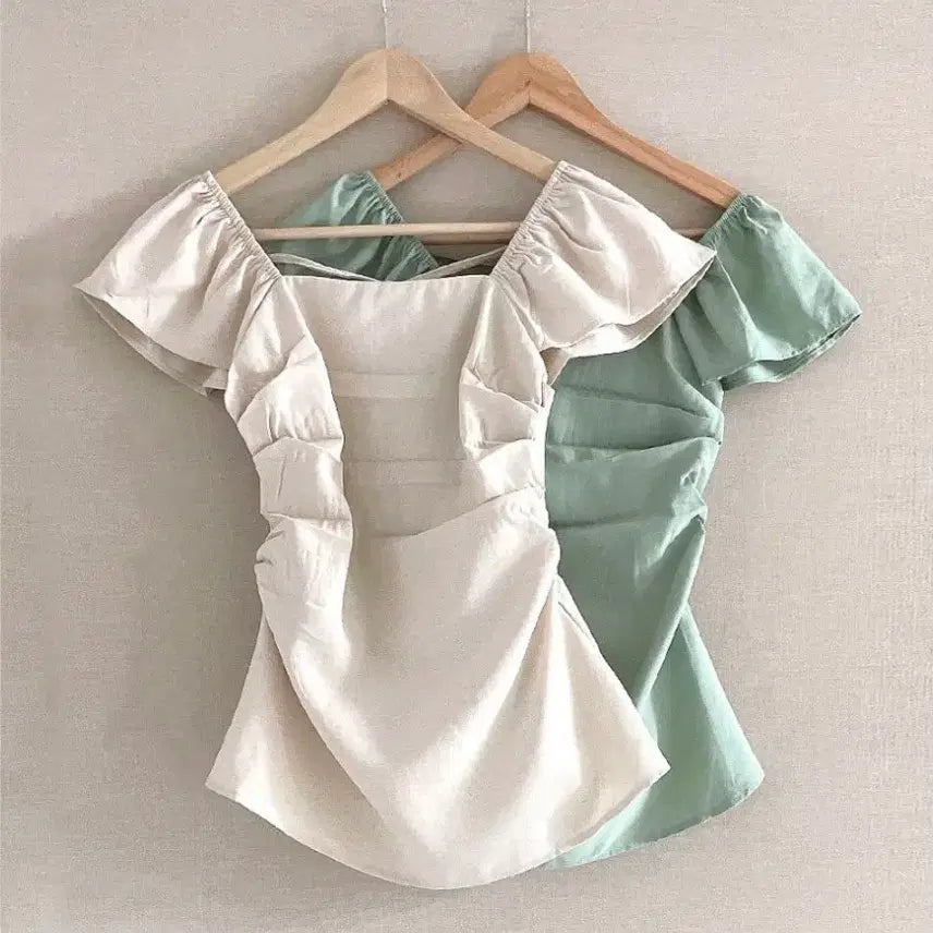 [SOLD OUT] 환연 현지 블라우스/ 옐로우바빌 모르핀 린넨 스퀘어넥 오프숄더 블라우스