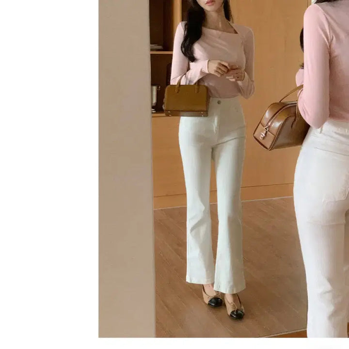 [BUNJANG] Dayjean Slim Bootcut Denim Pants / 데이진 슬림 세미 부츠컷 코튼 팬츠 캠퍼스룩 여름바지 부츠컷 포데님팬츠