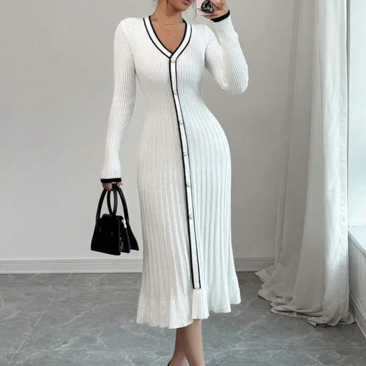 [BUNJANG] V-Neck Sweater Dress / 브이넥 스웨터 드레스