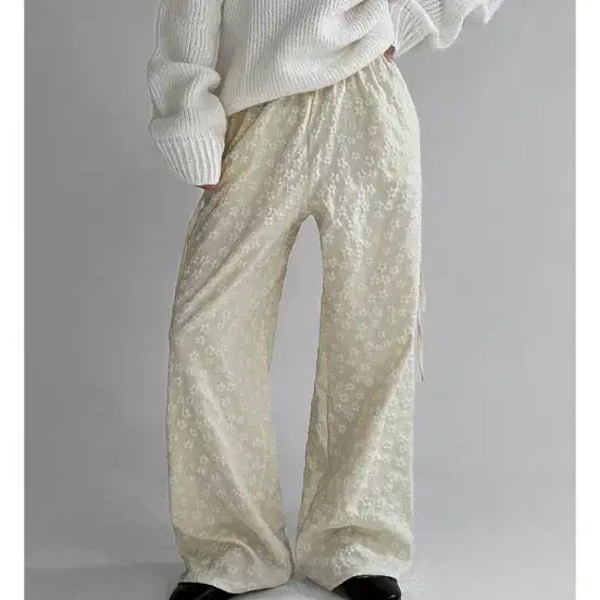 [BUNJANG] Manique Flower Pattern Wide Pants / 매니크 플라워패턴 리본 와이드팬츠(원가 40,800원)