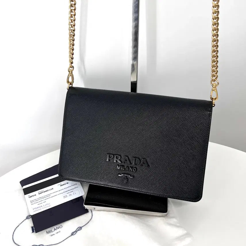 [BUNJANG] Prada Saffiano Chain Crossbody Bag / 프라다 사피아노 블랙로고 체인 크로스백 블랙 (1BP018)