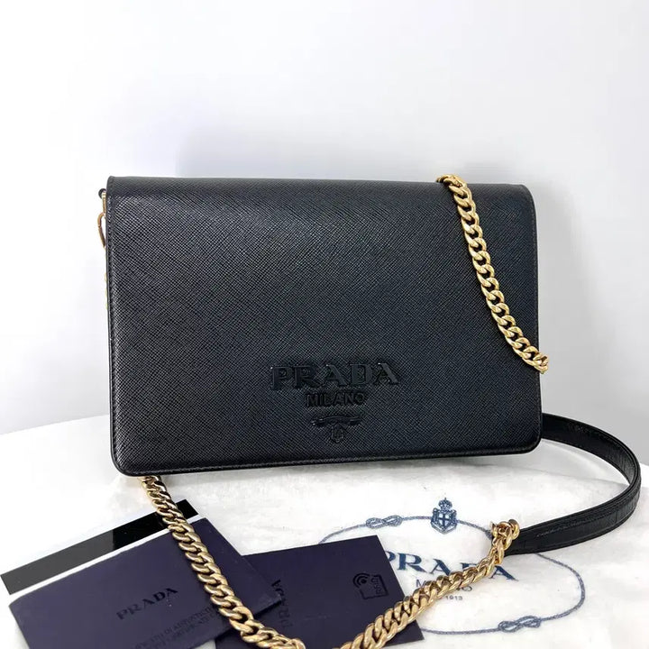 [BUNJANG] Prada Saffiano Chain Crossbody Bag / 프라다 사피아노 블랙로고 체인 크로스백 블랙 (1BP018)