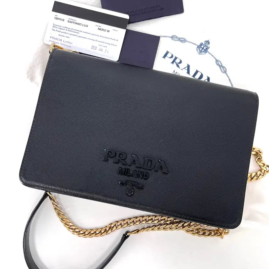 [BUNJANG] Prada Saffiano Chain Crossbody Bag / 프라다 사피아노 블랙로고 체인 크로스백 블랙 (1BP018)