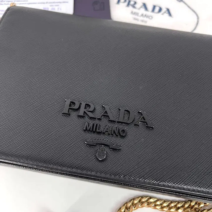 [BUNJANG] Prada Saffiano Chain Crossbody Bag / 프라다 사피아노 블랙로고 체인 크로스백 블랙 (1BP018)