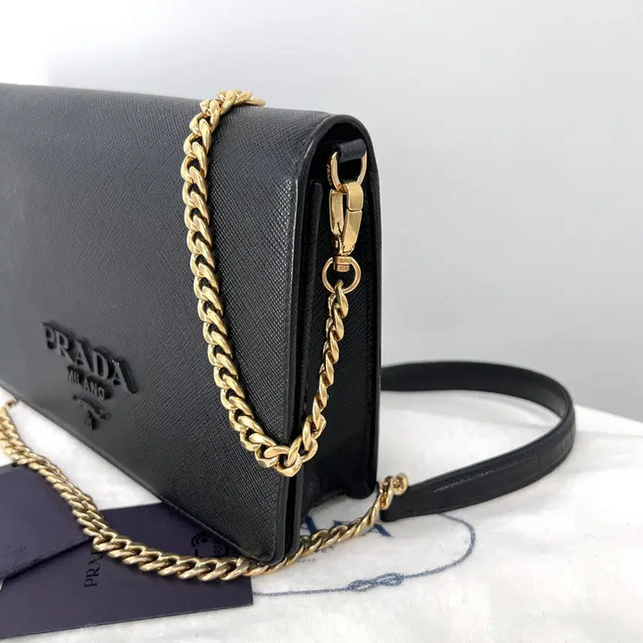 [BUNJANG] Prada Saffiano Chain Crossbody Bag / 프라다 사피아노 블랙로고 체인 크로스백 블랙 (1BP018)