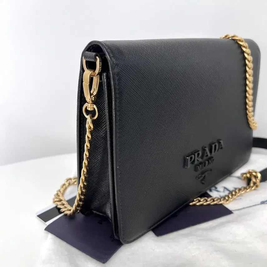 [BUNJANG] Prada Saffiano Chain Crossbody Bag / 프라다 사피아노 블랙로고 체인 크로스백 블랙 (1BP018)