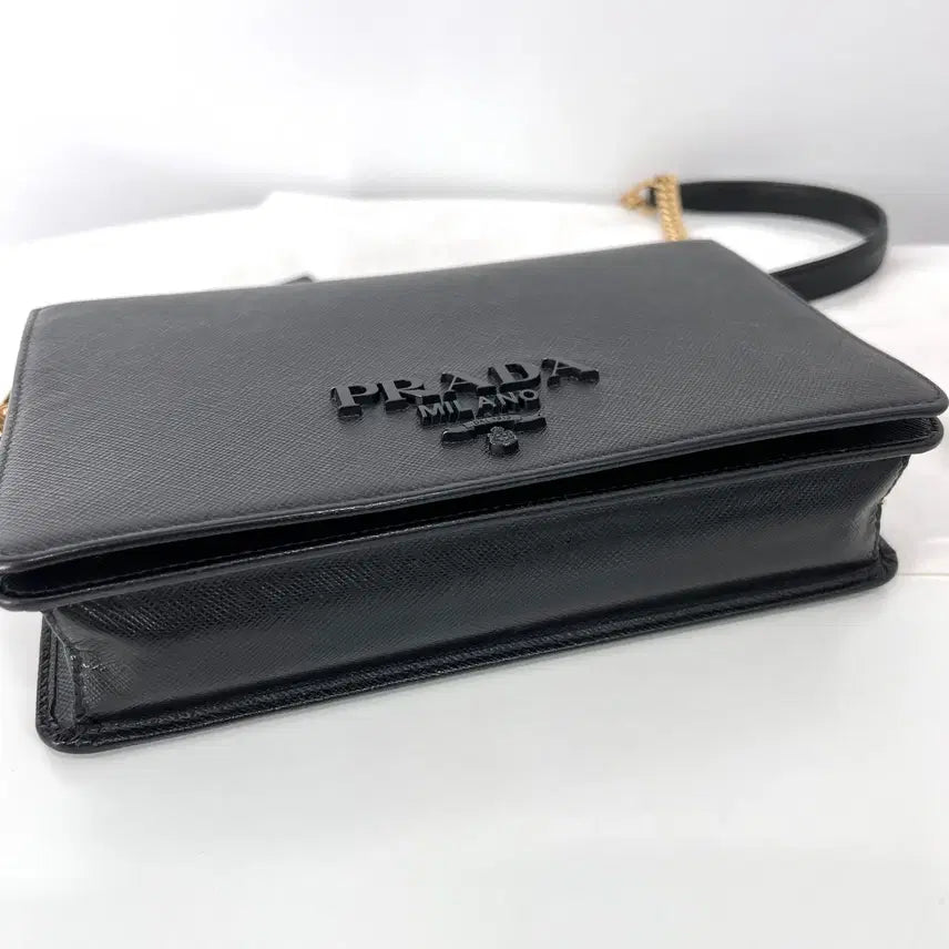 [BUNJANG] Prada Saffiano Chain Crossbody Bag / 프라다 사피아노 블랙로고 체인 크로스백 블랙 (1BP018)