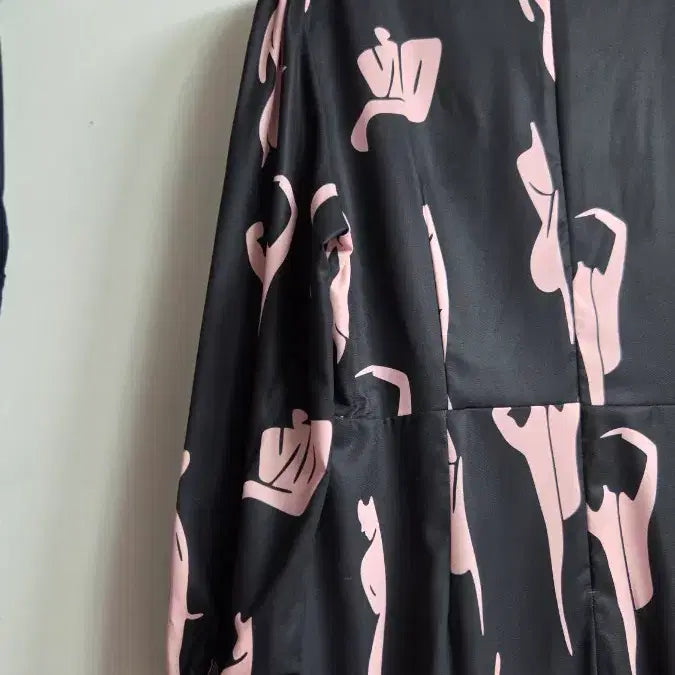 [BUNJANG] Black Pink Pattern Long Wrap Dress / 블랙 핑크 패턴 롱 원피스