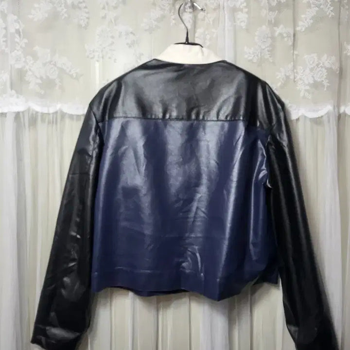 [BUNJANG] Crunky Youth Color Block Crop Leather Jacket / 크렁키유스 crunky_youth 배색 크롭 레더 자켓