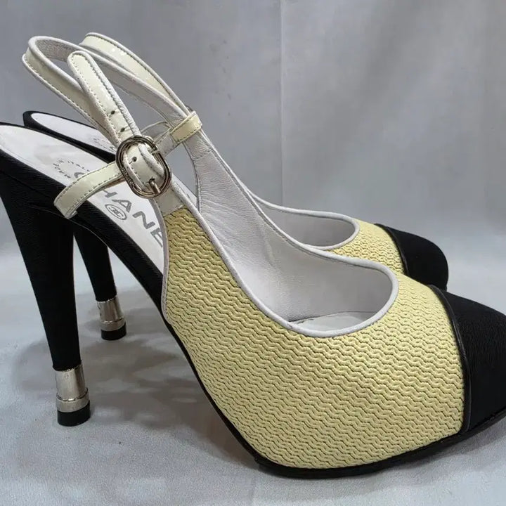 [BUNJANG] Chanel Two-Tone Slingback Heels / (정품)샤넬 옐로우/블랙 투톤 슬링백 힐 250~255