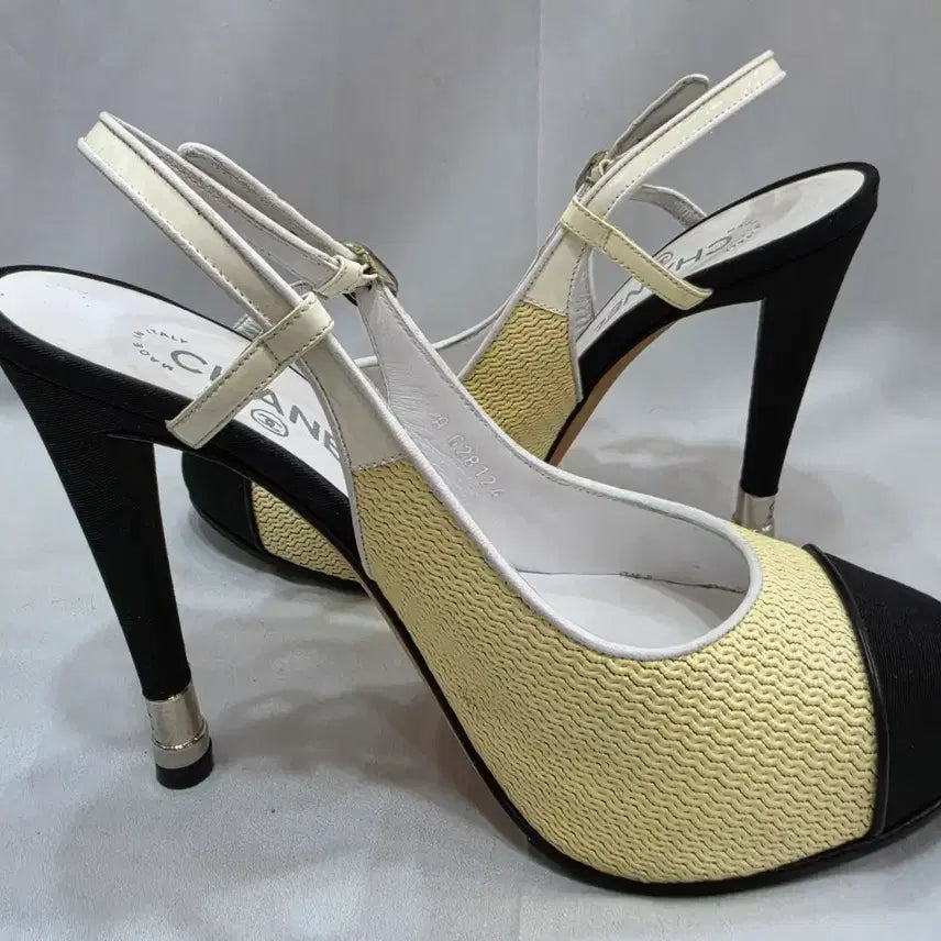 [BUNJANG] Chanel Two-Tone Slingback Heels / (정품)샤넬 옐로우/블랙 투톤 슬링백 힐 250~255