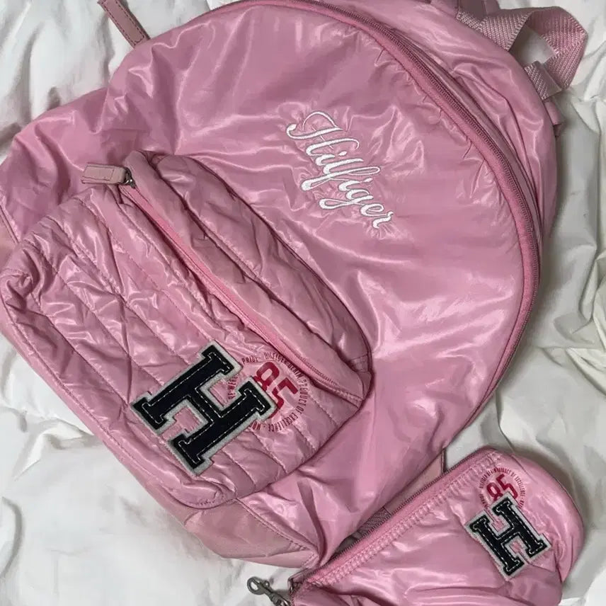 [BUNJANG] Tommy Hilfiger Y2K Pink Backpack + Pouch Set / y2k 타미힐피거 핑크 백팩 + 파우치 세트