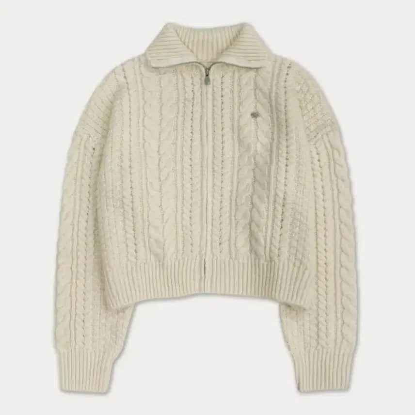 [BUNJANG] Somewherebut Better Ivory Cable Knit Full Zip Up / 썸웨어버터 아이보리 케이블 니트 풀 집업 아이보리