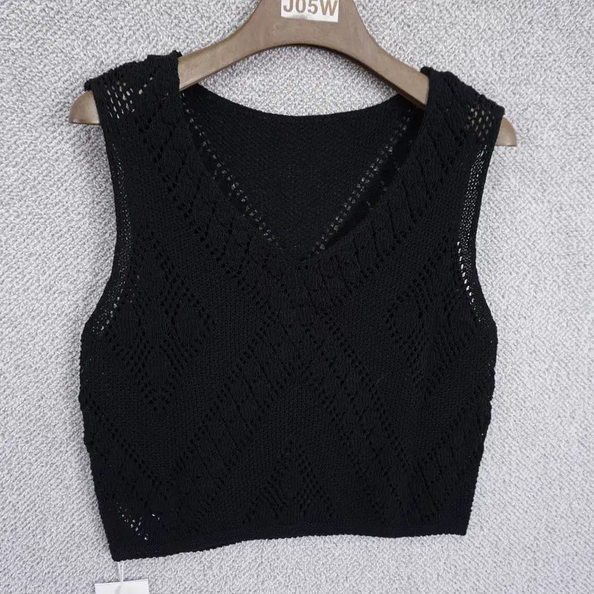 [BUNJANG] Diagonal Drop Lace Knit Top / [미사용] 다이애그널 드롭 레이스 니트 탑 free