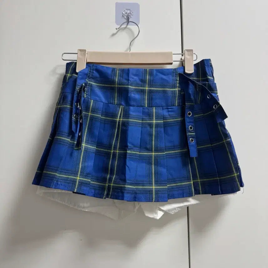[BUNJANG] Blue Check Pleated Skirt / 블루 체크 플리츠 스커트