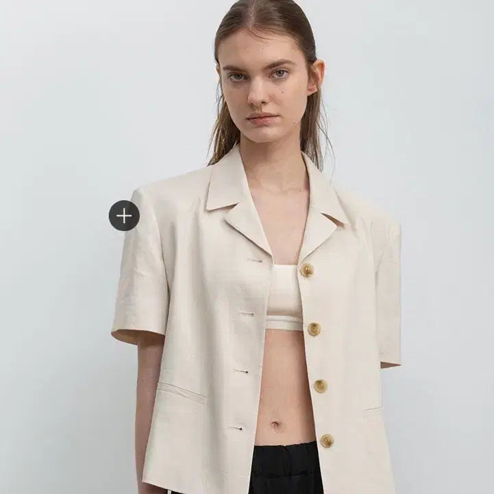 [BUNJANG] JSNY Linen Half Sleeve Jacket - Beige, Size M / JSNY 제이에스엔와이 하프 슬리브 린넨 자켓